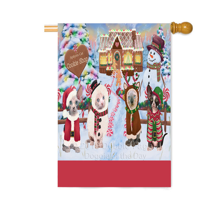 Personalized Holiday Gingerbread Cookie Shop Sphynx Cats Custom House Flag FLG-DOTD-A59299