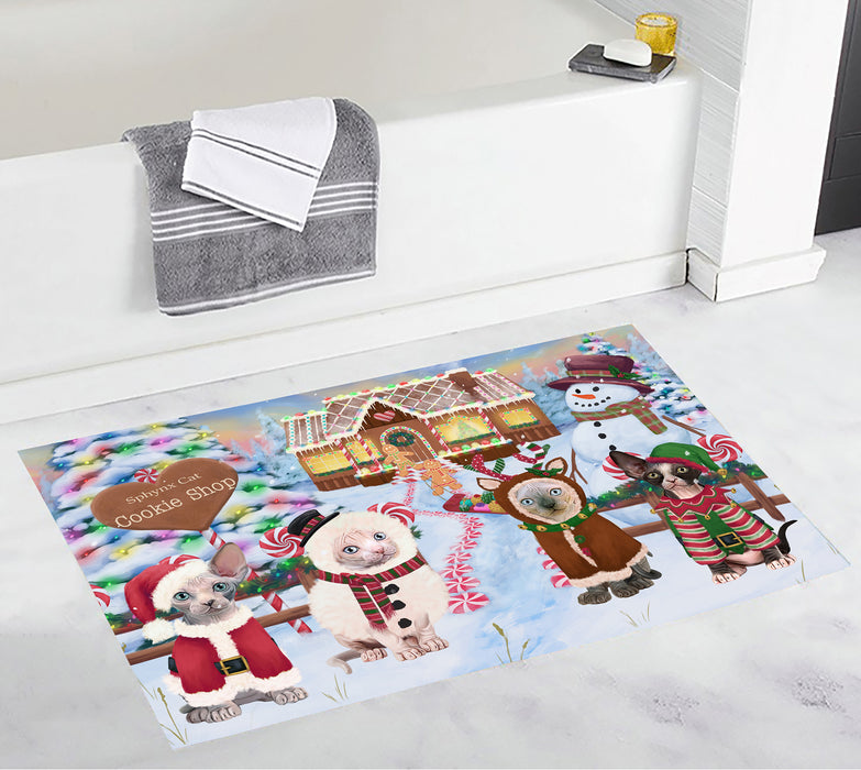 Holiday Gingerbread Cookie Sphynx Cats Bath Mat