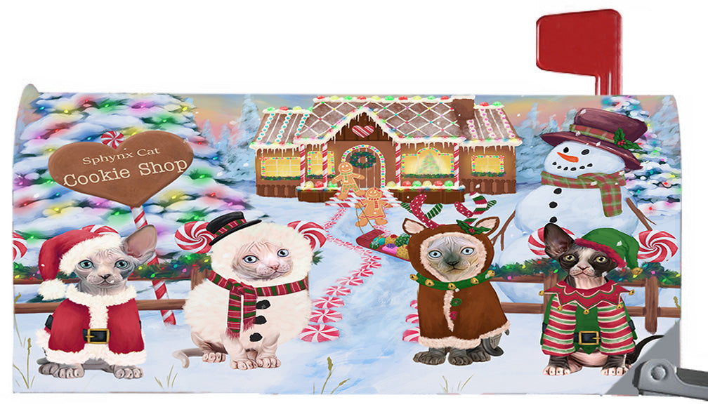 Christmas Holiday Gingerbread Cookie Shop Sphynx Cats 6.5 x 19 Inches Magnetic Mailbox Cover Post Box Cover Wraps Garden Yard Décor MBC49030