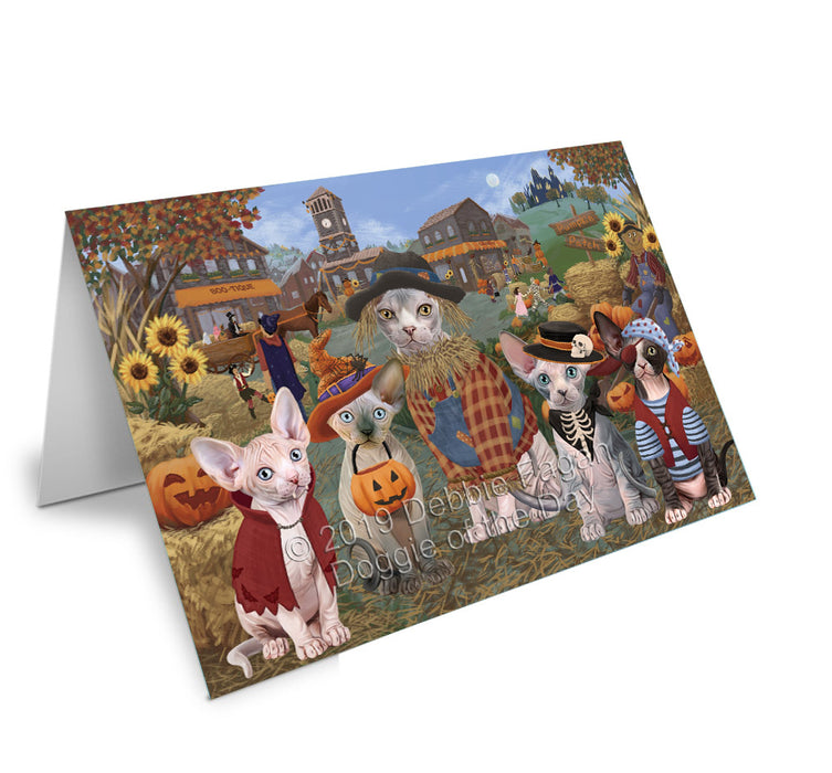 Halloween 'Round Town Sphynx Cats Handmade Artwork Assorted Pets Greeting Cards and Note Cards with Envelopes for All Occasions and Holiday Seasons GCD78470