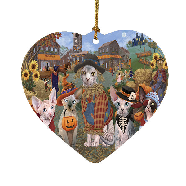 Halloween 'Round Town Sphynx Cats Heart Christmas Ornament HPOR57708