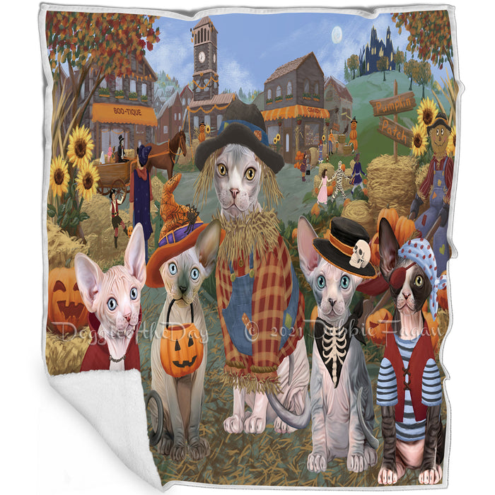 Halloween 'Round Town And Fall Pumpkin Scarecrow Both Sphynx Cats Blanket BLNKT143660