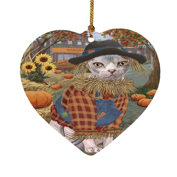 Fall Pumpkin Scarecrow Sphynx Cats Heart Christmas Ornament HPOR57769