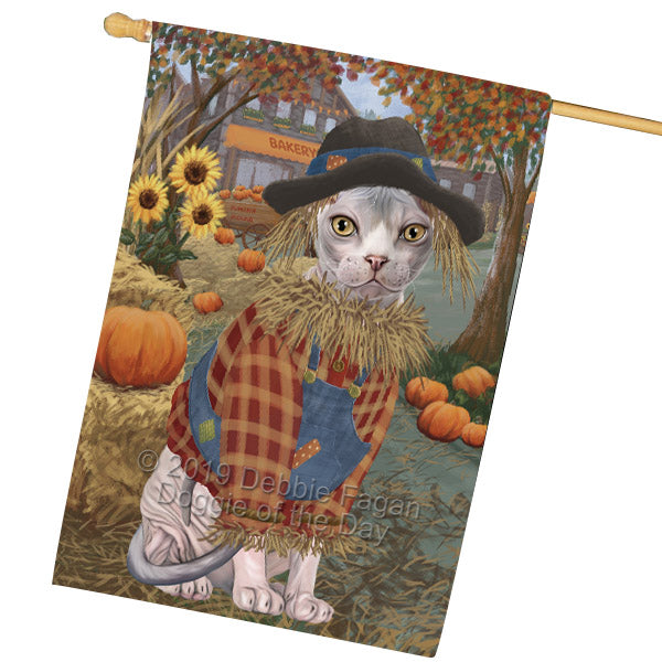 Fall Pumpkin Scarecrow Sphynx Cats House Flag FLG65981