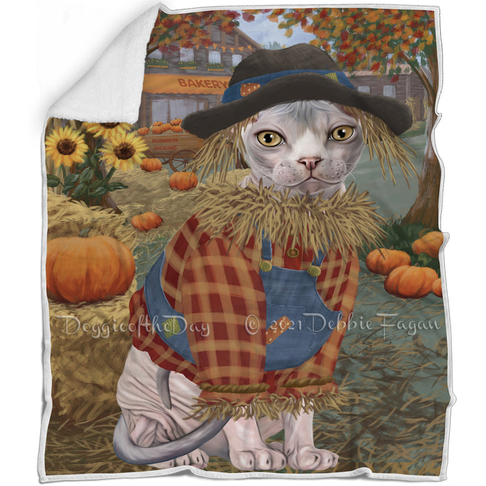 Halloween 'Round Town And Fall Pumpkin Scarecrow Both Sphynx Cats Blanket BLNKT143661