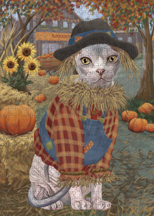 Fall Pumpkin Scarecrow Sphynx Cats Puzzle with Photo Tin PUZL99044