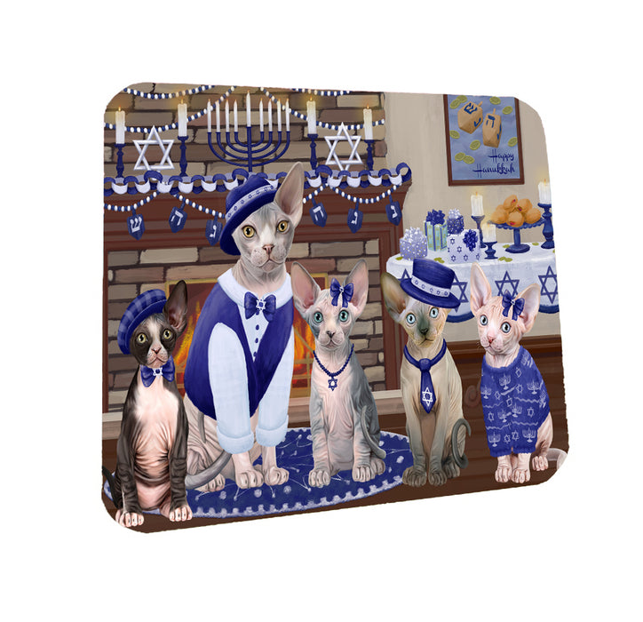 Happy Hanukkah Family Sphynx Cats Coasters Set of 4 CSTA57882