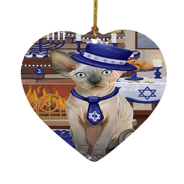 Happy Hanukkah Sphynx Cat Heart Christmas Ornament HPOR57799