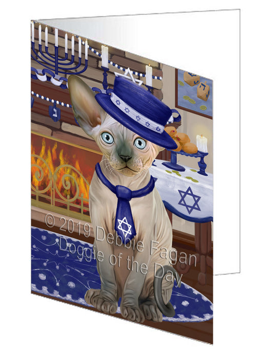 Happy Hanukkah Sphynx Cat Handmade Artwork Assorted Pets Greeting Cards and Note Cards with Envelopes for All Occasions and Holiday Seasons GCD78743