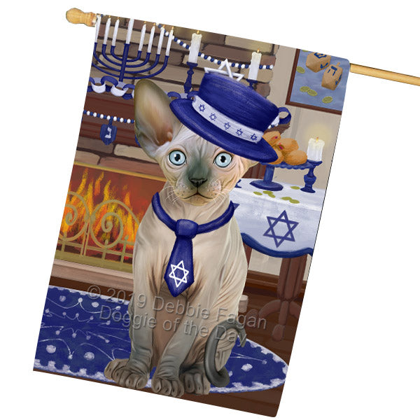 Happy Hanukkah Sphynx Cat House Flag FLG66011