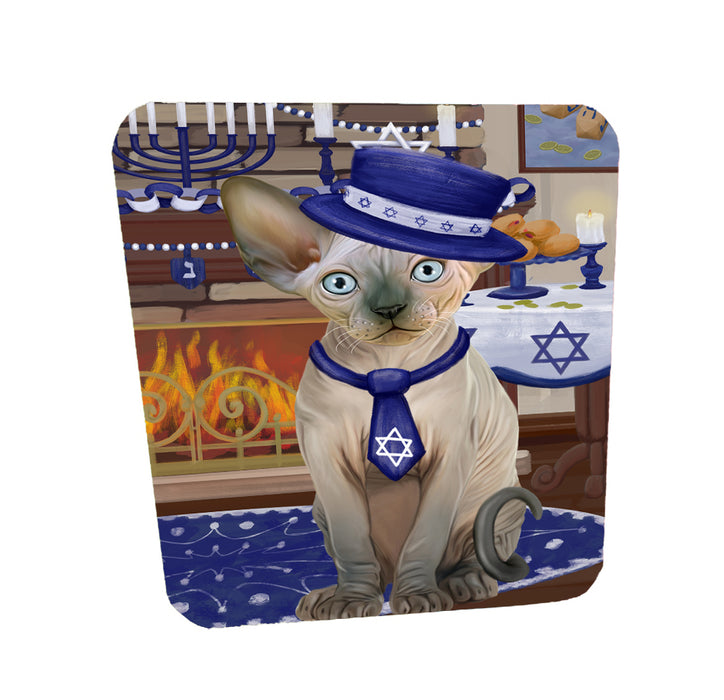 Happy Hanukkah Family Sphynx Cats Coasters Set of 4 CSTA58766
