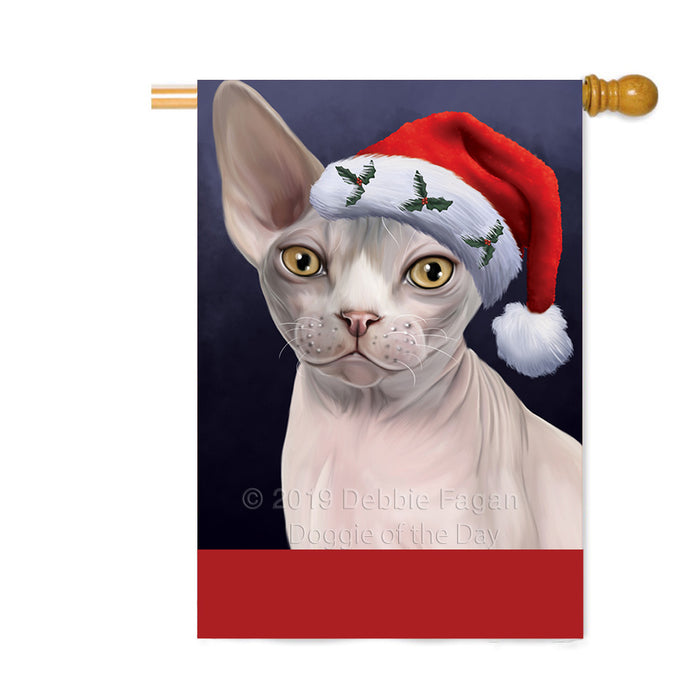 Personalized Christmas Holidays Sphynx Cat Wearing Santa Hat Portrait Head Custom House Flag FLG-DOTD-A59918