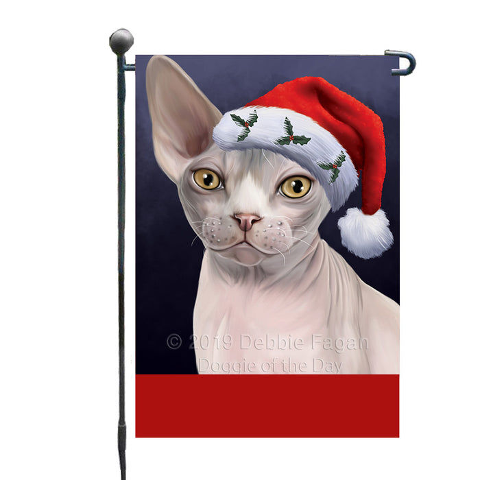 Personalized Christmas Holidays Sphynx Cat Wearing Santa Hat Portrait Head Custom Garden Flags GFLG-DOTD-A59862