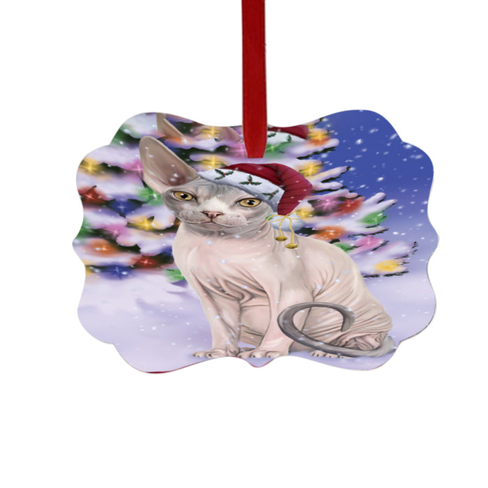 Winterland Wonderland Sphynx Cat In Christmas Holiday Scenic Background Double-Sided Photo Benelux Christmas Ornament LOR49644