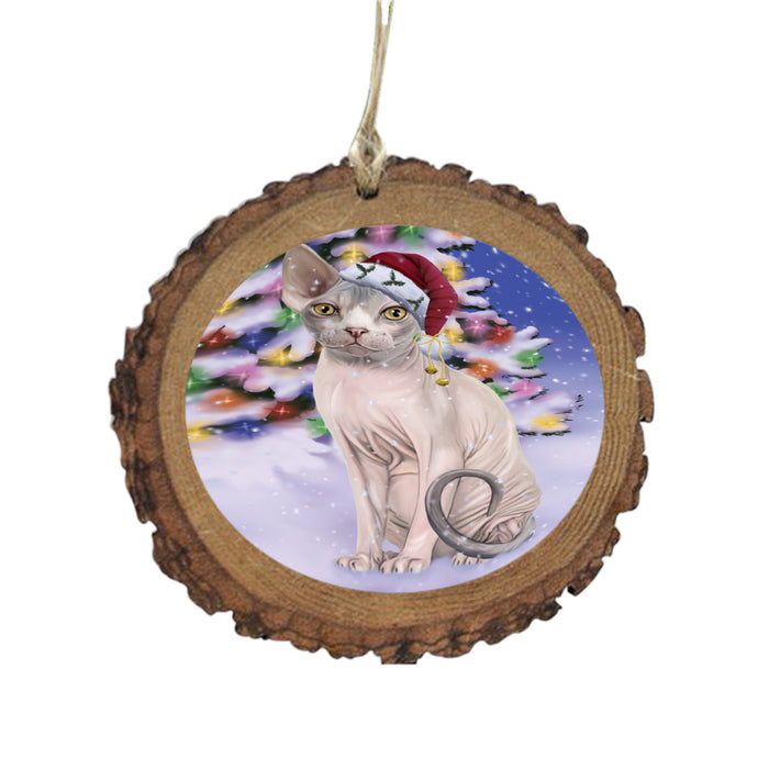 Winterland Wonderland Sphynx Cat In Christmas Holiday Scenic Background Wooden Christmas Ornament WOR49644