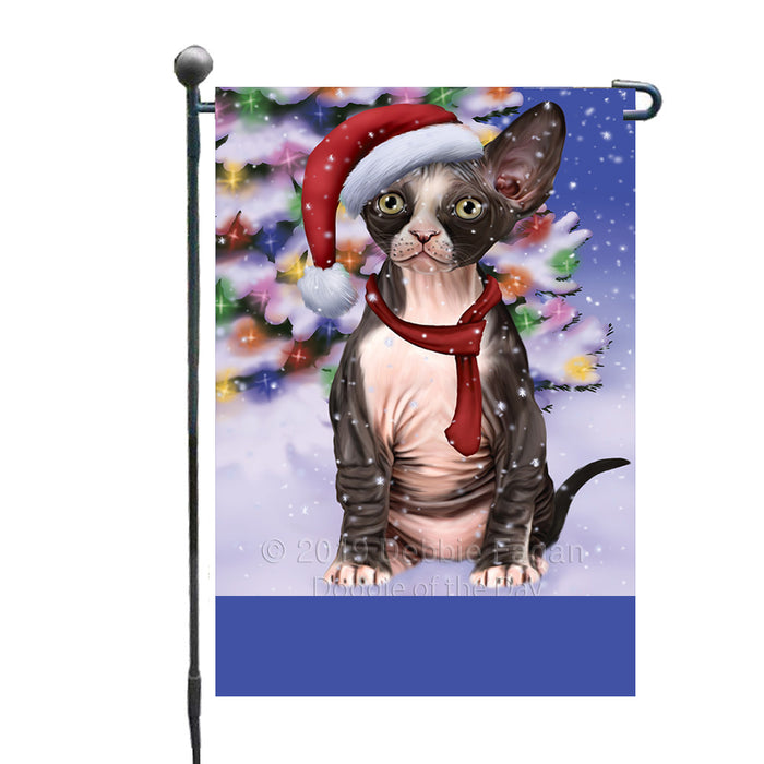 Personalized Winterland Wonderland Sphynx Cat In Christmas Holiday Scenic Background Custom Garden Flags GFLG-DOTD-A61409