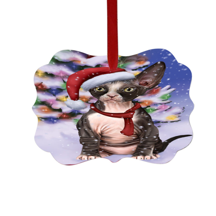 Winterland Wonderland Sphynx Cat In Christmas Holiday Scenic Background Double-Sided Photo Benelux Christmas Ornament LOR49645