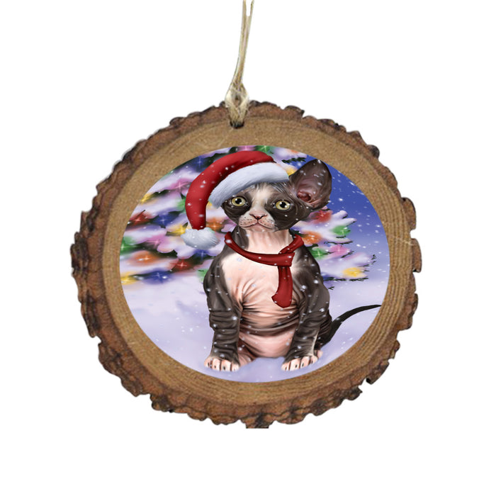 Winterland Wonderland Sphynx Cat In Christmas Holiday Scenic Background Wooden Christmas Ornament WOR49645