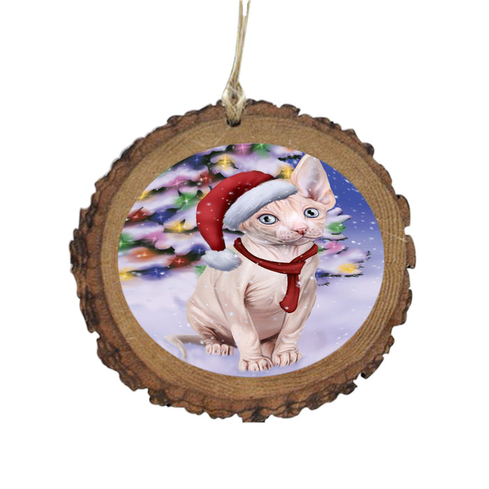 Winterland Wonderland Sphynx Cat In Christmas Holiday Scenic Background Wooden Christmas Ornament WOR49646