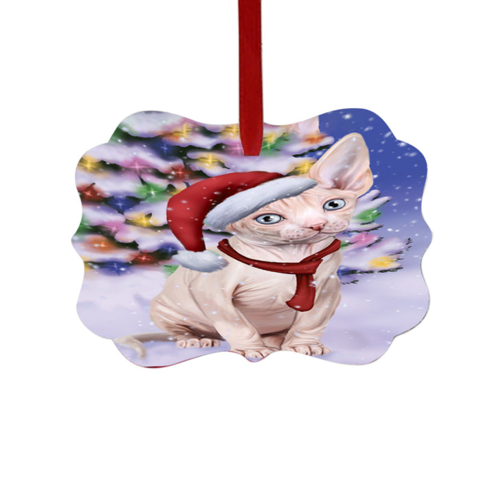Winterland Wonderland Sphynx Cat In Christmas Holiday Scenic Background Double-Sided Photo Benelux Christmas Ornament LOR49646