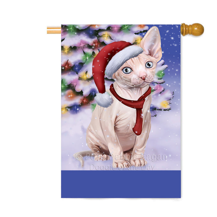 Personalized Winterland Wonderland Sphynx Cat In Christmas Holiday Scenic Background Custom House Flag FLG-DOTD-A61466