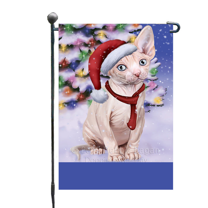 Personalized Winterland Wonderland Sphynx Cat In Christmas Holiday Scenic Background Custom Garden Flags GFLG-DOTD-A61410