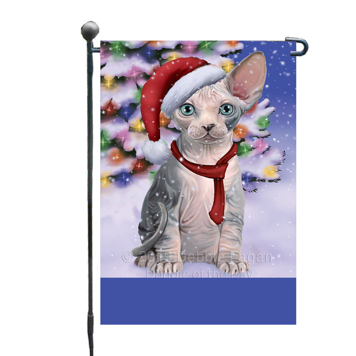 Personalized Winterland Wonderland Sphynx Cat In Christmas Holiday Scenic Background Custom Garden Flags GFLG-DOTD-A61411