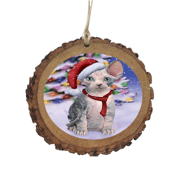 Winterland Wonderland Sphynx Cat In Christmas Holiday Scenic Background Wooden Christmas Ornament WOR49647