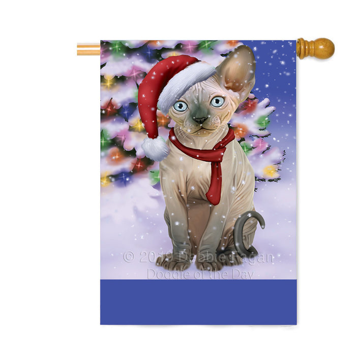 Personalized Winterland Wonderland Sphynx Cat In Christmas Holiday Scenic Background Custom House Flag FLG-DOTD-A61468