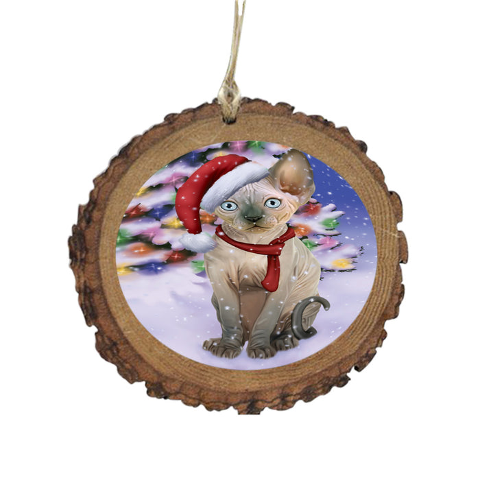 Winterland Wonderland Sphynx Cat In Christmas Holiday Scenic Background Wooden Christmas Ornament WOR49648