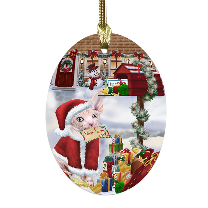 Sphynx Cat Dear Santa Letter Christmas Holiday Mailbox Oval Glass Christmas Ornament OGOR49085