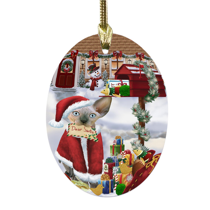 Sphynx Cat Dear Santa Letter Christmas Holiday Mailbox Oval Glass Christmas Ornament OGOR49086