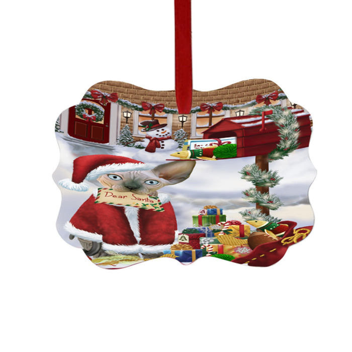 Sphynx Cat Dear Santa Letter Christmas Holiday Mailbox Double-Sided Photo Benelux Christmas Ornament LOR49086