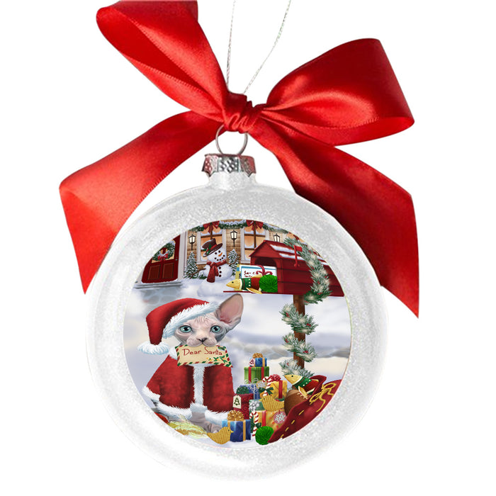 Sphynx Cat Dear Santa Letter Christmas Holiday Mailbox White Round Ball Christmas Ornament WBSOR49088