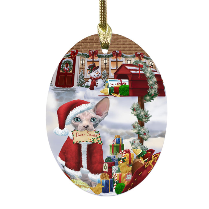 Sphynx Cat Dear Santa Letter Christmas Holiday Mailbox Oval Glass Christmas Ornament OGOR49088
