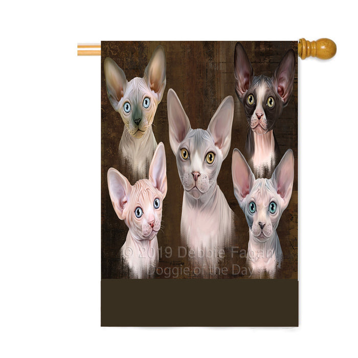 Personalized Rustic 5 Sphynx Cats Custom House Flag FLG-DOTD-A62631
