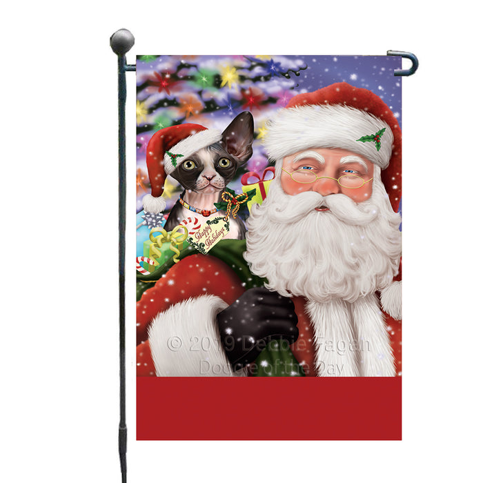 Personalized Santa Carrying Sphynx Cat and Christmas Presents Custom Garden Flag GFLG63840