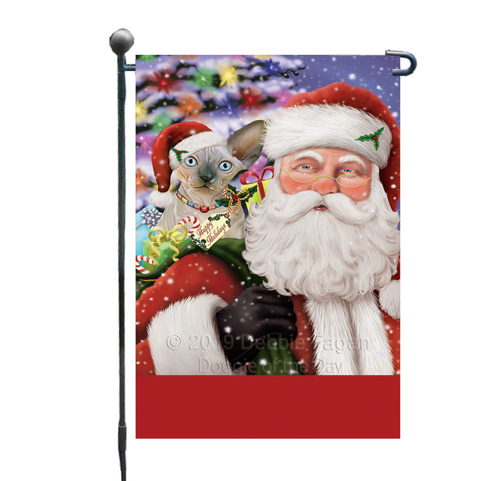 Personalized Santa Carrying Sphynx Cat and Christmas Presents Custom Garden Flag GFLG63841