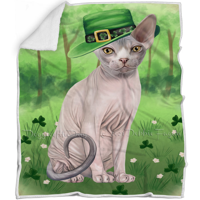 St. Patricks Day Irish Portrait Sphynx Cat Blanket BLNKT133050
