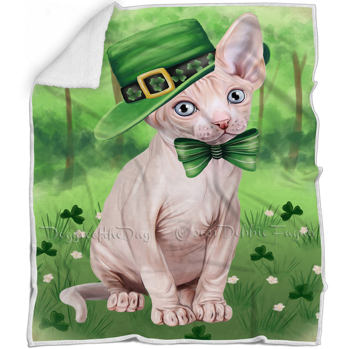 St. Patricks Day Irish Portrait Sphynx Cat Blanket BLNKT133068