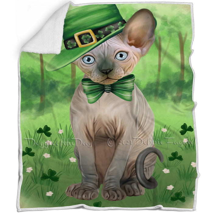 St. Patricks Day Irish Portrait Sphynx Cat Blanket BLNKT133077