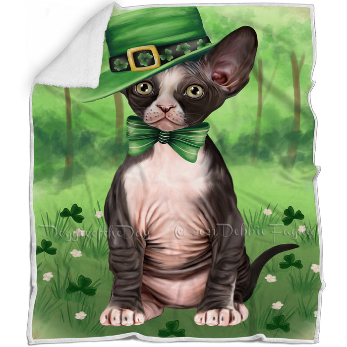 St. Patricks Day Irish Portrait Sphynx Cat Blanket BLNKT133086