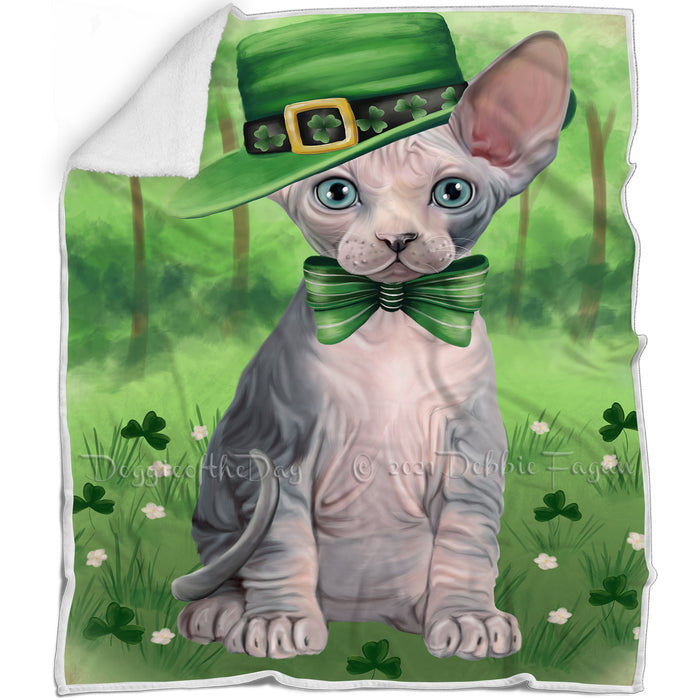 St. Patricks Day Irish Portrait Sphynx Cat Blanket BLNKT133095