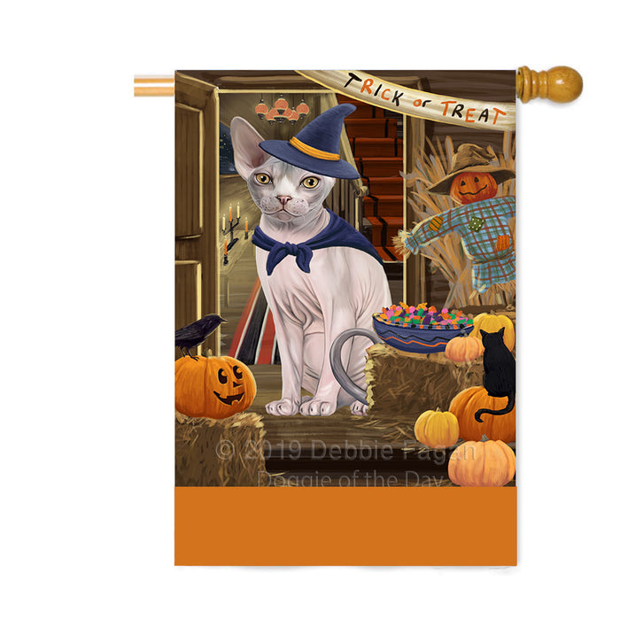 Personalized Enter at Own Risk Trick or Treat Halloween Sphynx Cat Custom House Flag FLG-DOTD-A59796