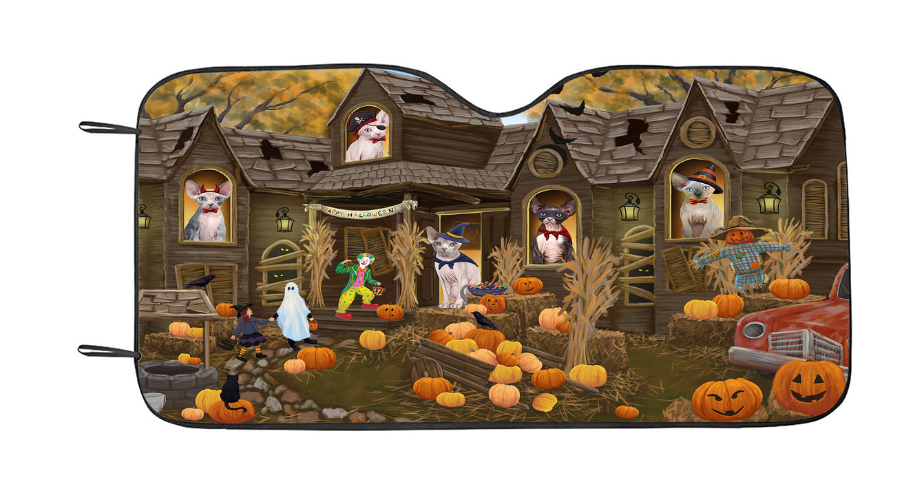 Haunted House Halloween Trick or Treat Sphynx Cats Car Sun Shade