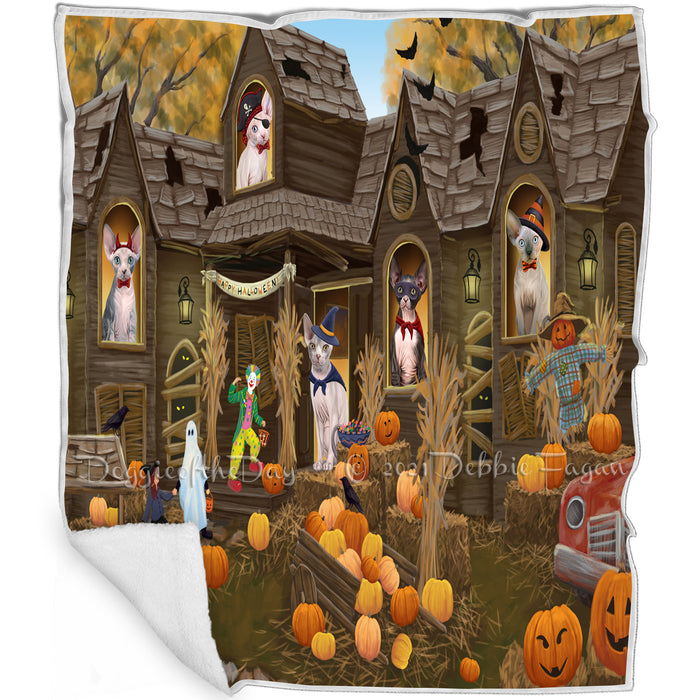 Haunted House Halloween Trick or Treat Sphynx Cats Blanket BLNKT93468