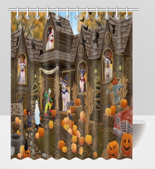 Haunted House Halloween Trick or Treat Sphynx Cats Shower Curtain