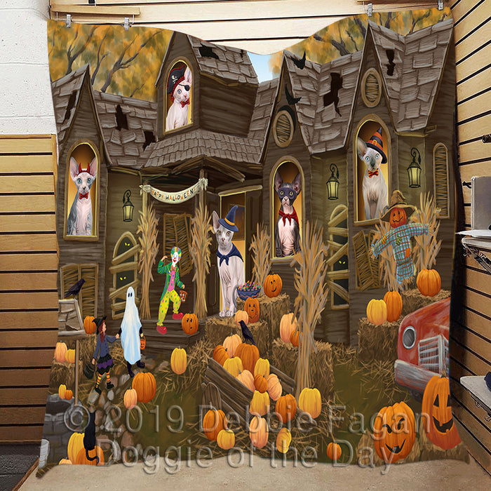 Haunted House Halloween Trick or Treat Sphynx Cats Quilt
