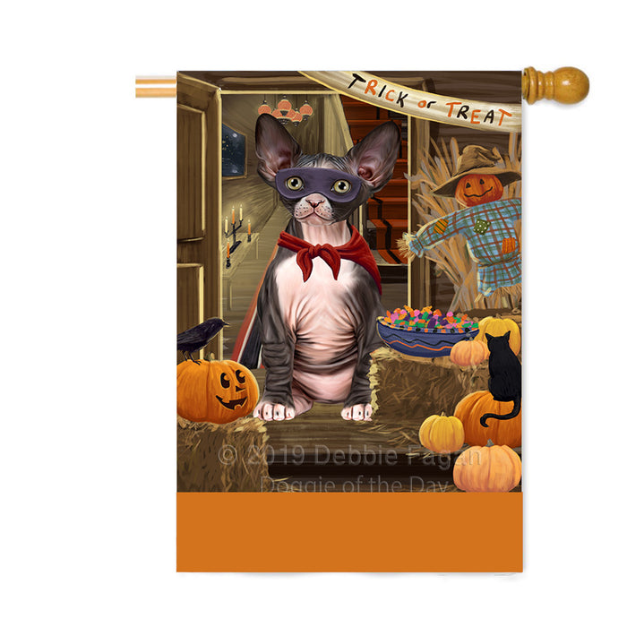 Personalized Enter at Own Risk Trick or Treat Halloween Sphynx Cat Custom House Flag FLG-DOTD-A59798
