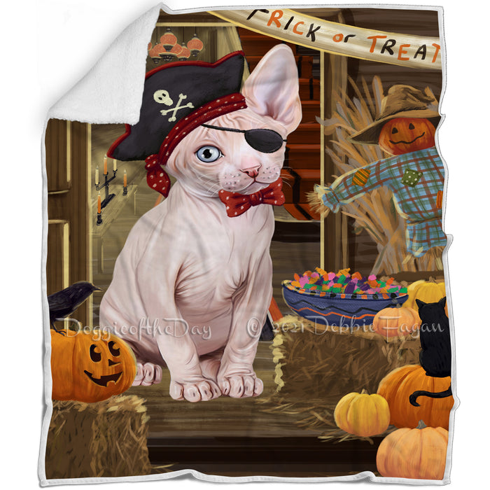 Enter at Own Risk Trick or Treat Halloween Sphynx Cat Blanket BLNKT97095
